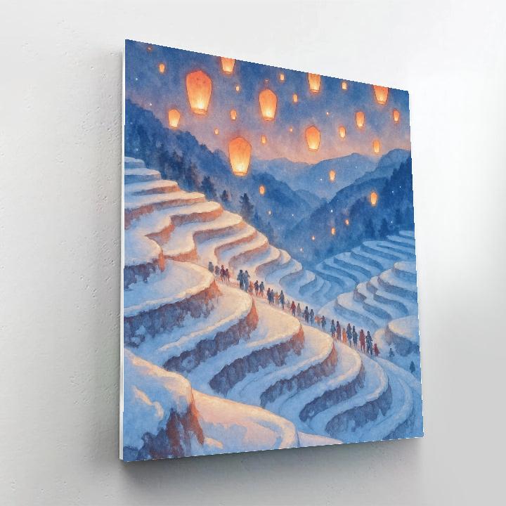Christmas Sky Lanterns Over Frozen Rice Terraces DIY paint by numbers