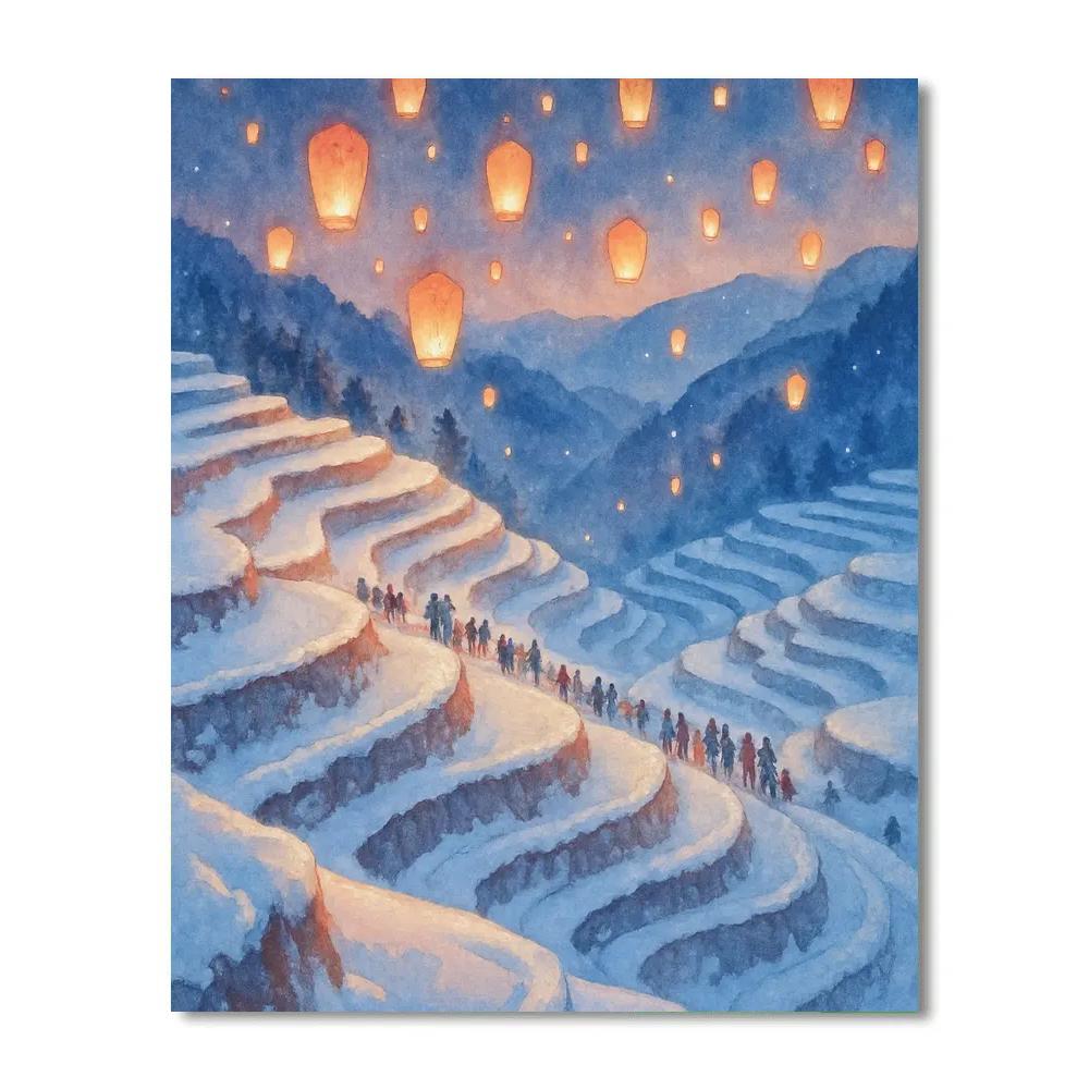 Christmas Sky Lanterns Over Frozen Rice Terraces DIY paint by numbers