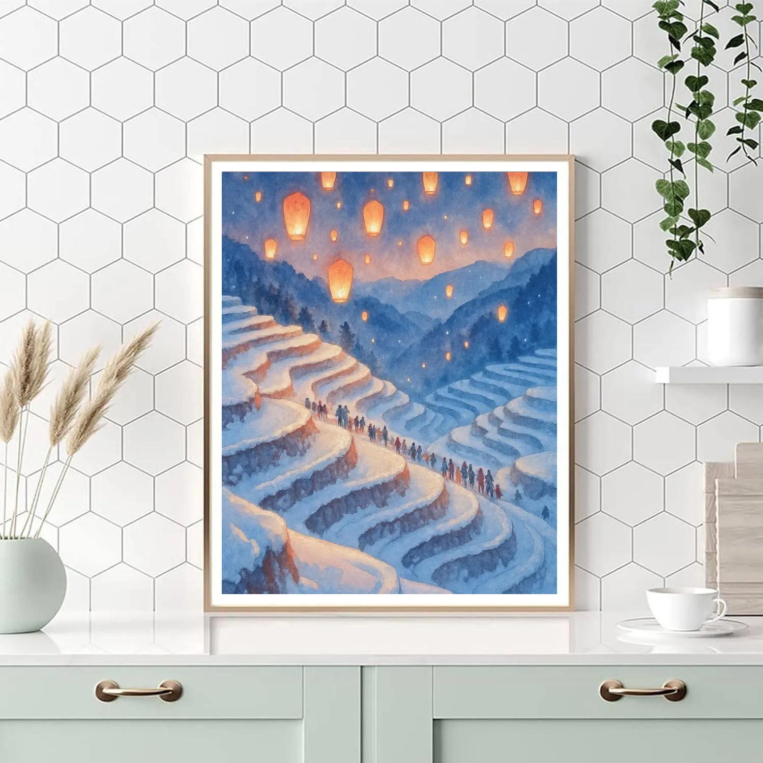 Christmas Sky Lanterns Over Frozen Rice Terraces DIY paint by numbers