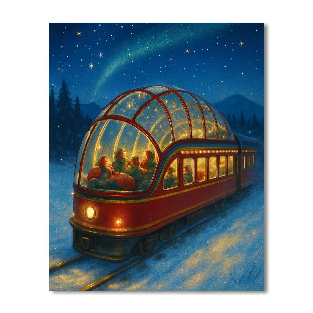 Christmas Night At The Snowy Observatory Train painting number kit