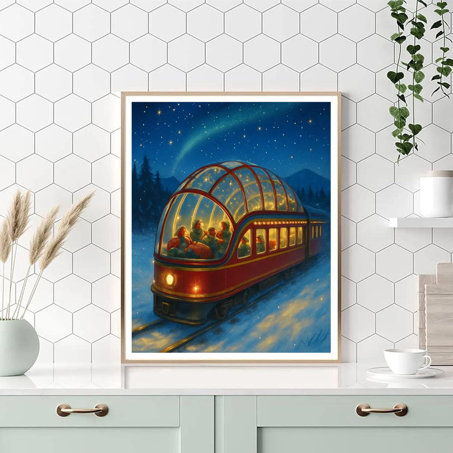 Christmas Night At The Snowy Observatory Train painting number kit