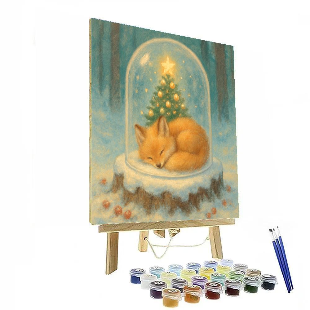 Christmas Fox Cub Under Glass Dome DIY paint by numbers