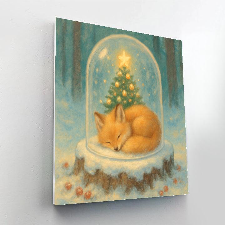 Christmas Fox Cub Under Glass Dome DIY paint by numbers