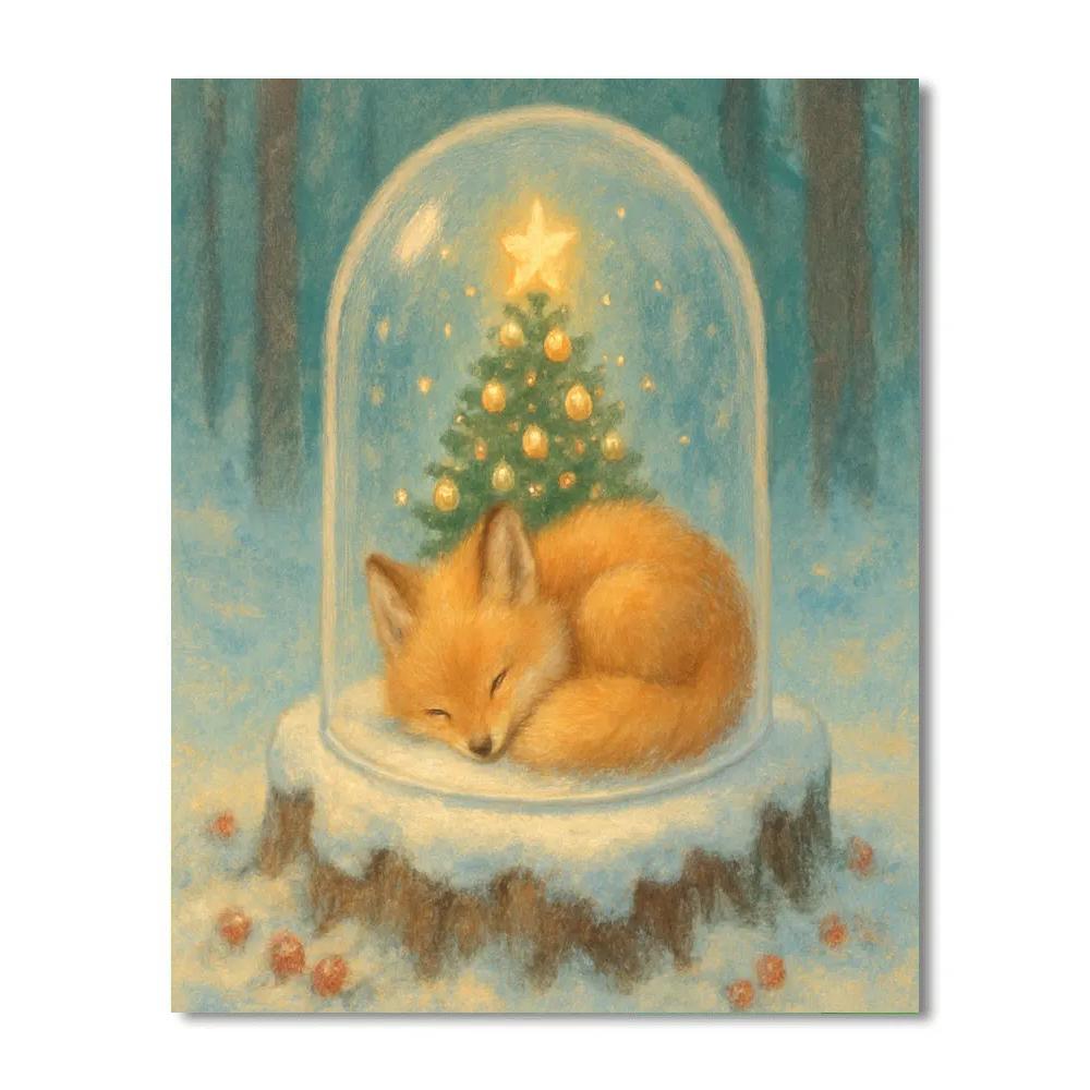 Christmas Fox Cub Under Glass Dome DIY paint by numbers