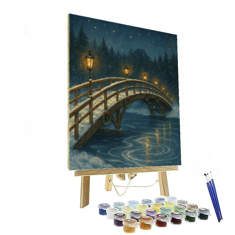 Christmas Lantern Bridge Over Frozen River painting number kit