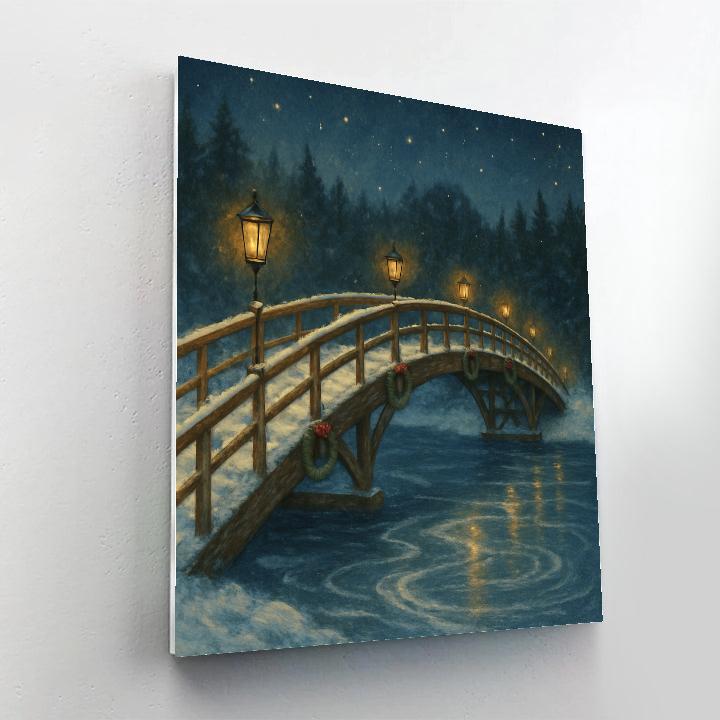 Christmas Lantern Bridge Over Frozen River painting number kit