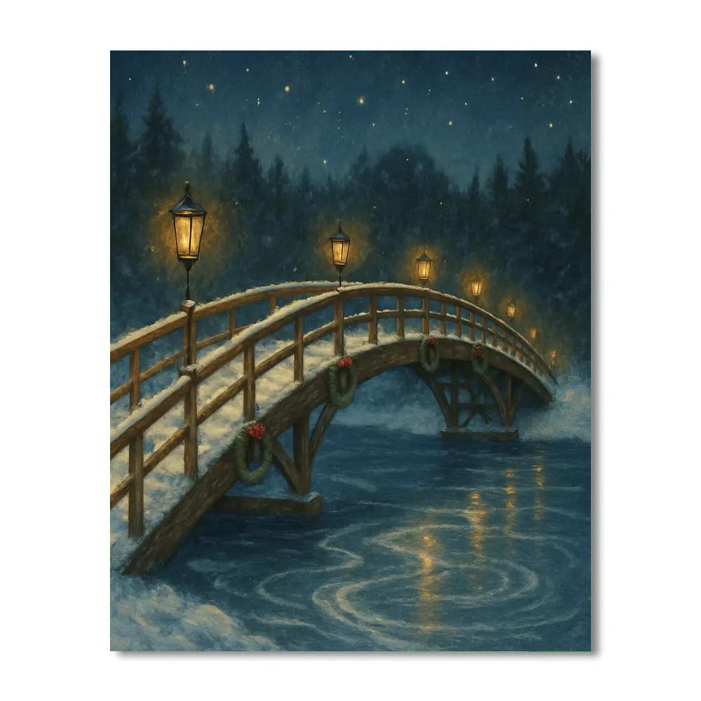 Christmas Lantern Bridge Over Frozen River painting number kit