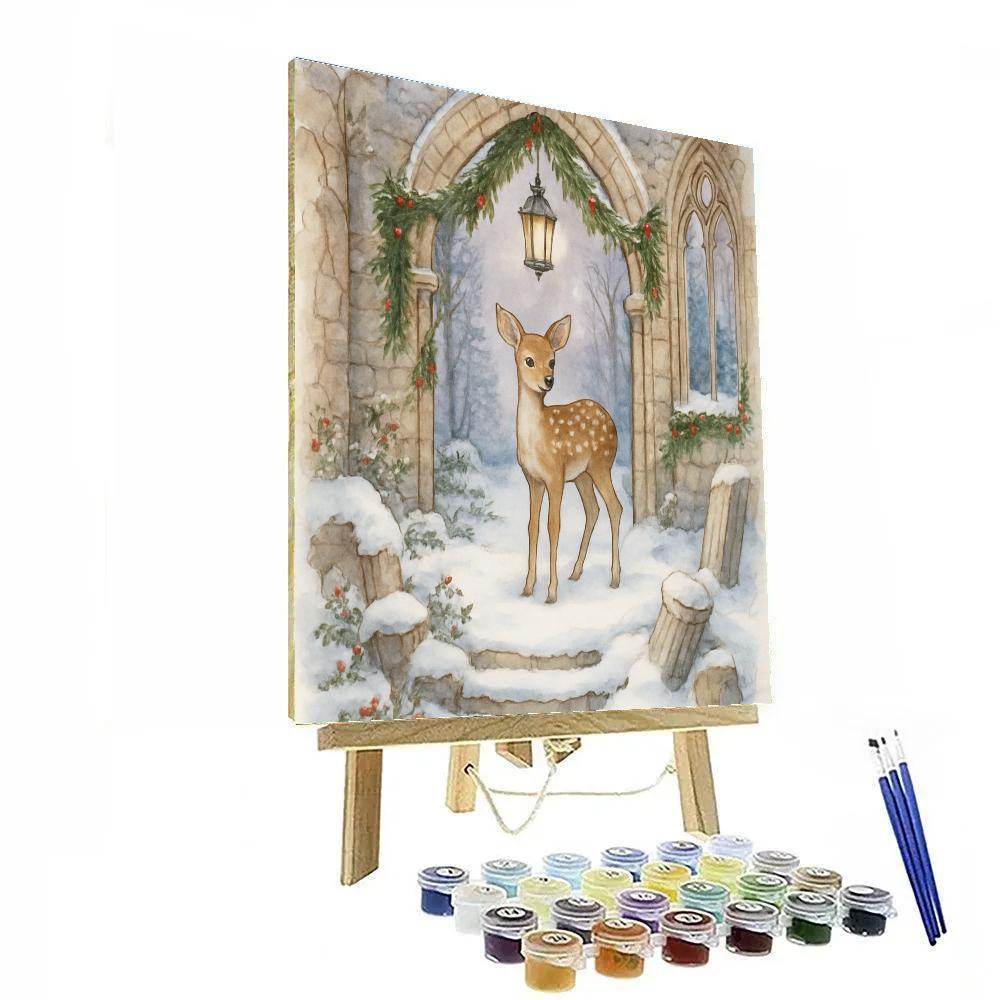 Christmas Fawn In The Snowy Chapel Ruins DIY paint by numbers
