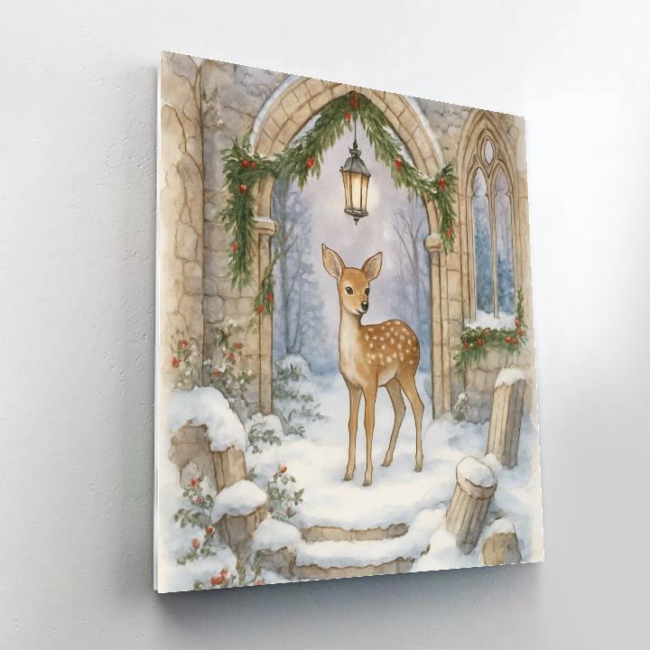 Christmas Fawn In The Snowy Chapel Ruins DIY paint by numbers