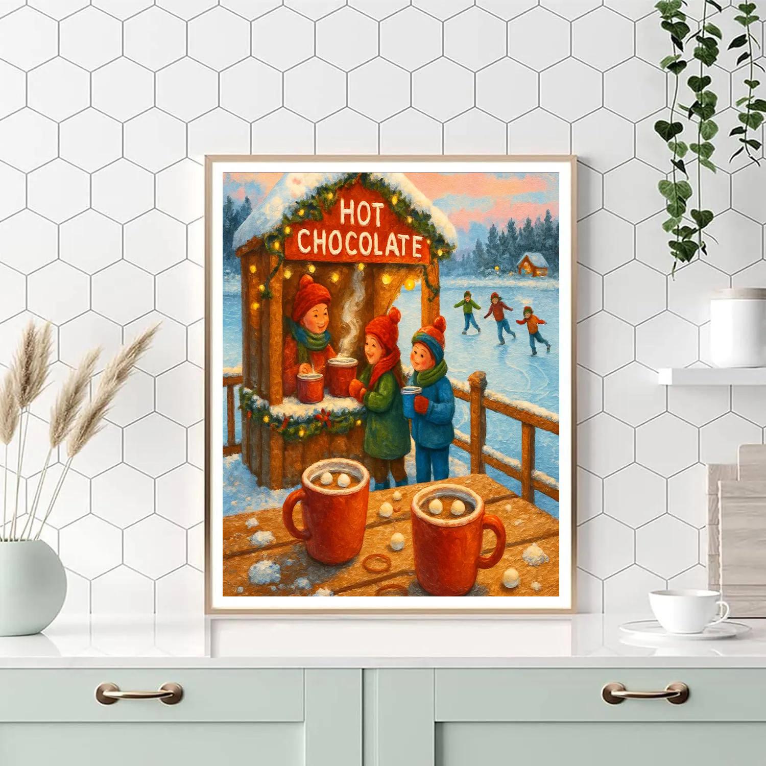 Christmas Hot Chocolate Stand On Frozen Pier paint by numbers
