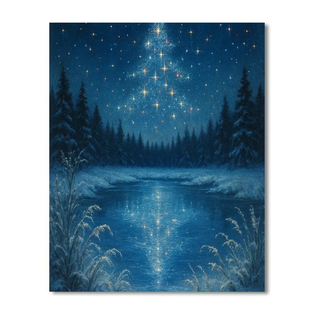 Christmas Constellation Over Forest Clearing painting number kit