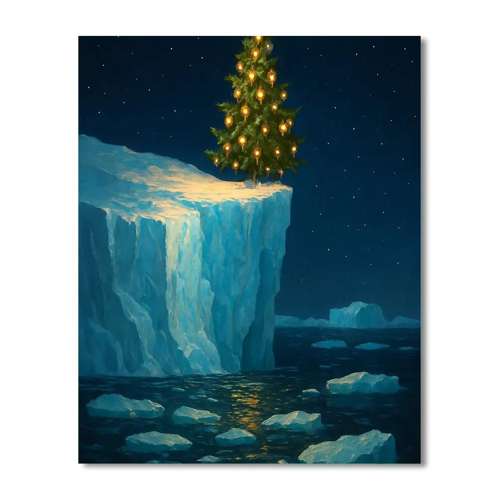 Christmas Polar Tree On Iceberg Cliff paint by color