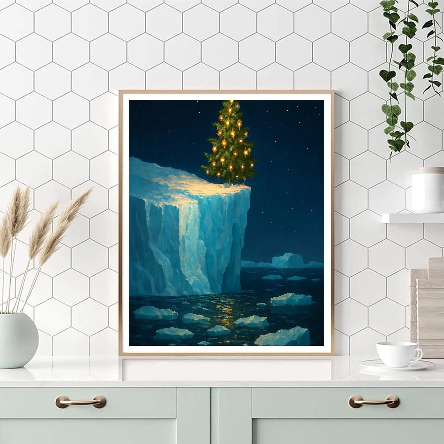 Christmas Polar Tree On Iceberg Cliff paint by color