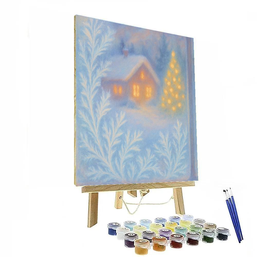 Christmas Cottage Reflected In Frozen Window paint by numbers