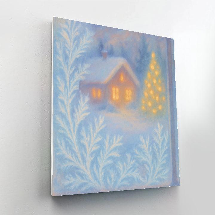 Christmas Cottage Reflected In Frozen Window paint by numbers