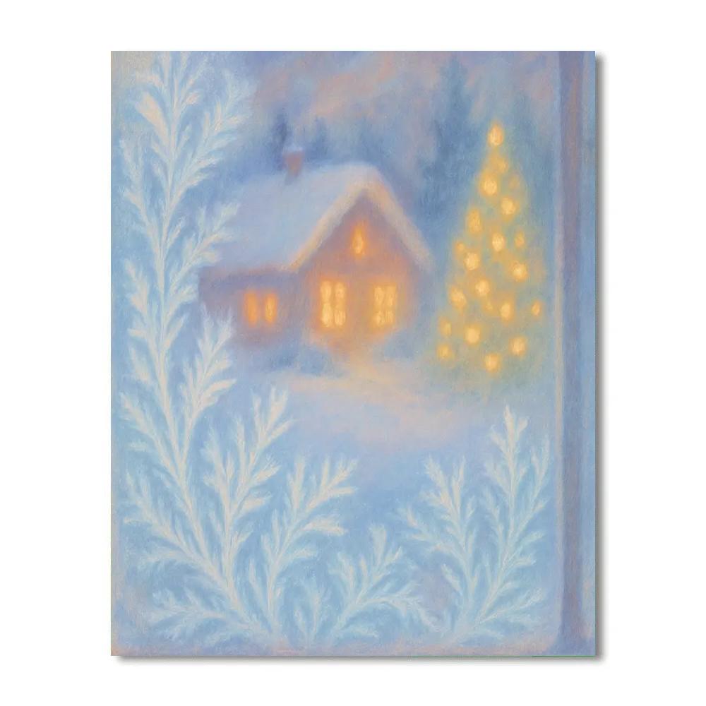 Christmas Cottage Reflected In Frozen Window paint by numbers