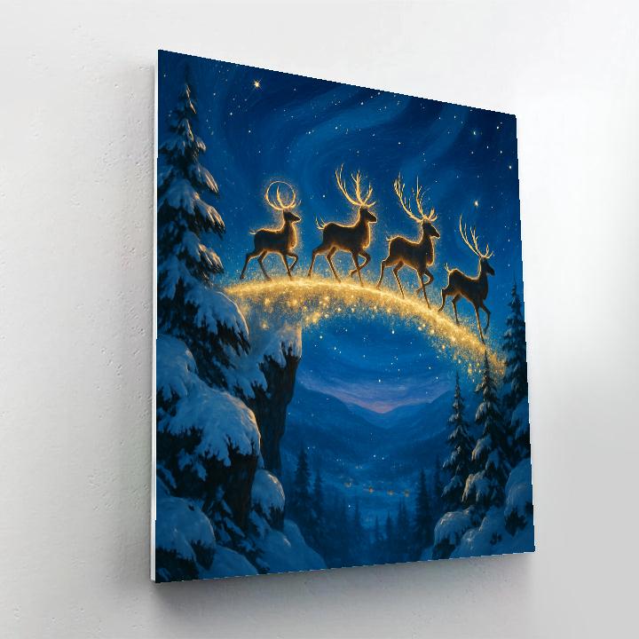 Christmas Reindeer Crossing Star Bridge paint by number