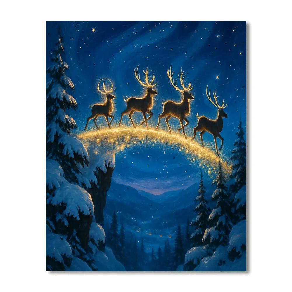 Christmas Reindeer Crossing Star Bridge paint by number
