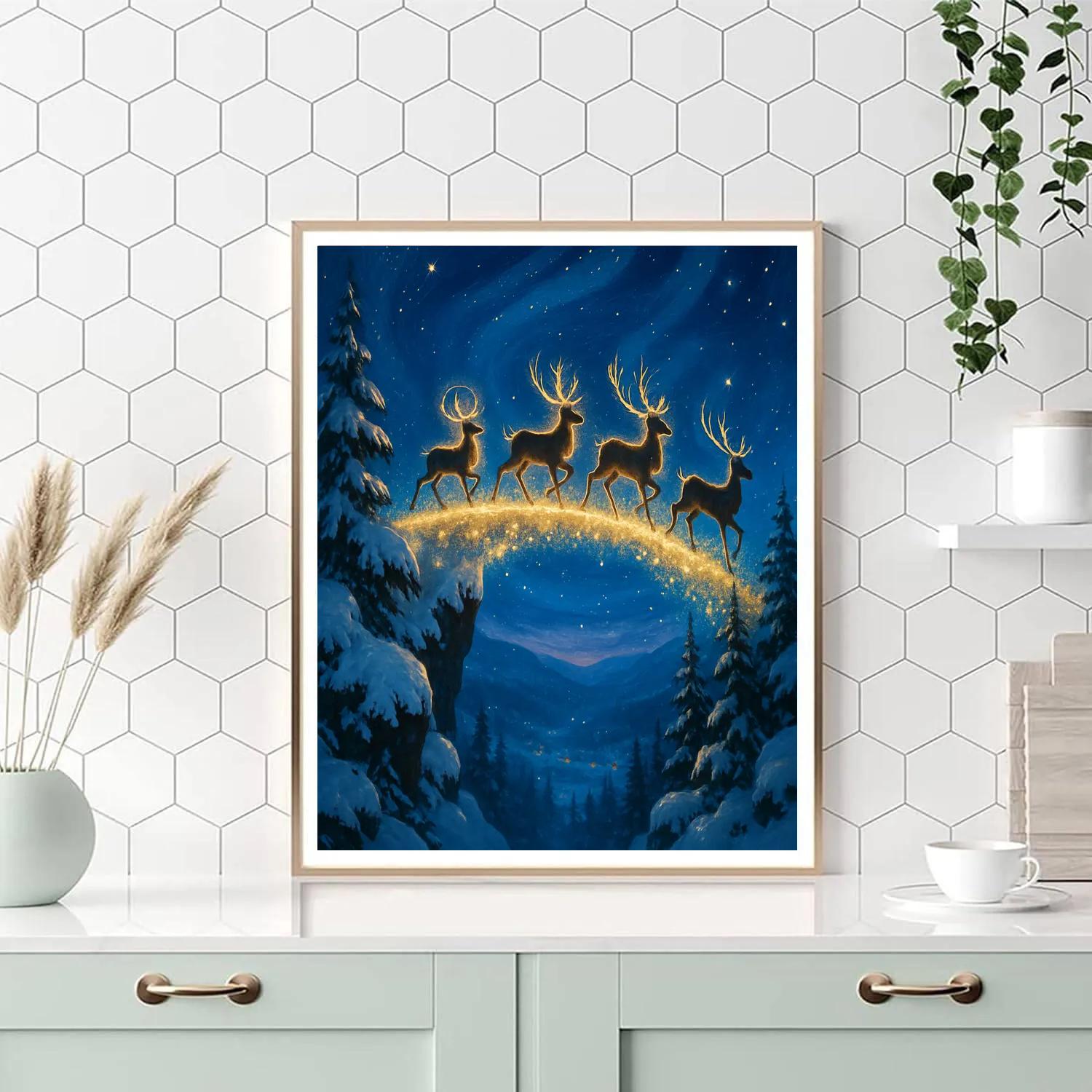 Christmas Reindeer Crossing Star Bridge paint by number