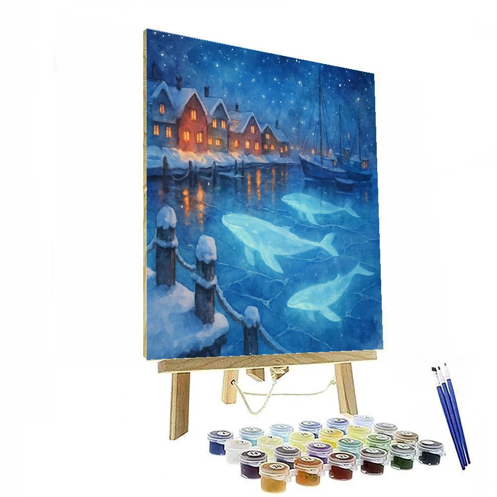 Christmas Whales Beneath Frozen Harbor Paint by numbers art