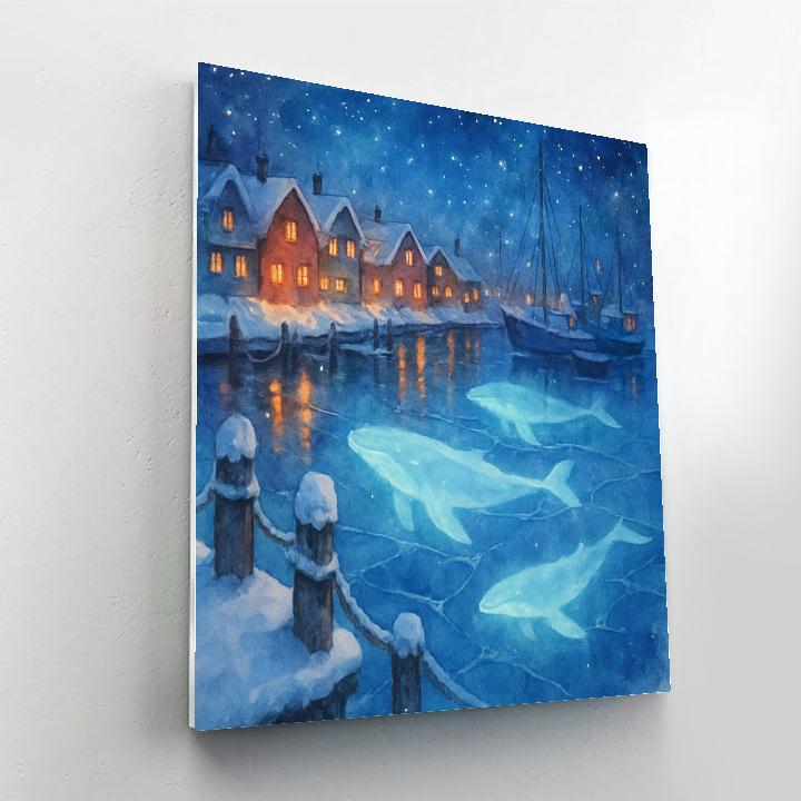 Christmas Whales Beneath Frozen Harbor Paint by numbers art