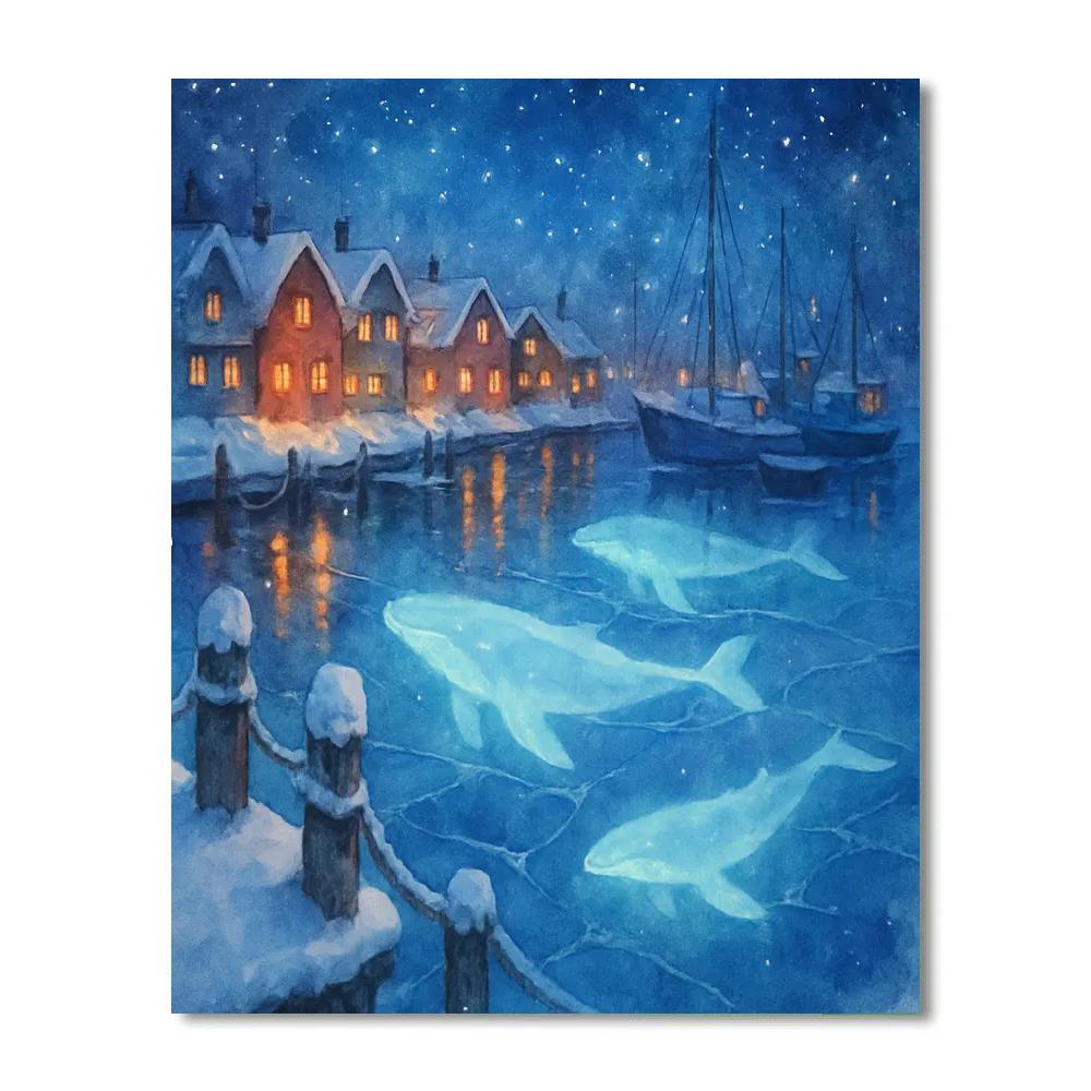 Christmas Whales Beneath Frozen Harbor Paint by numbers art