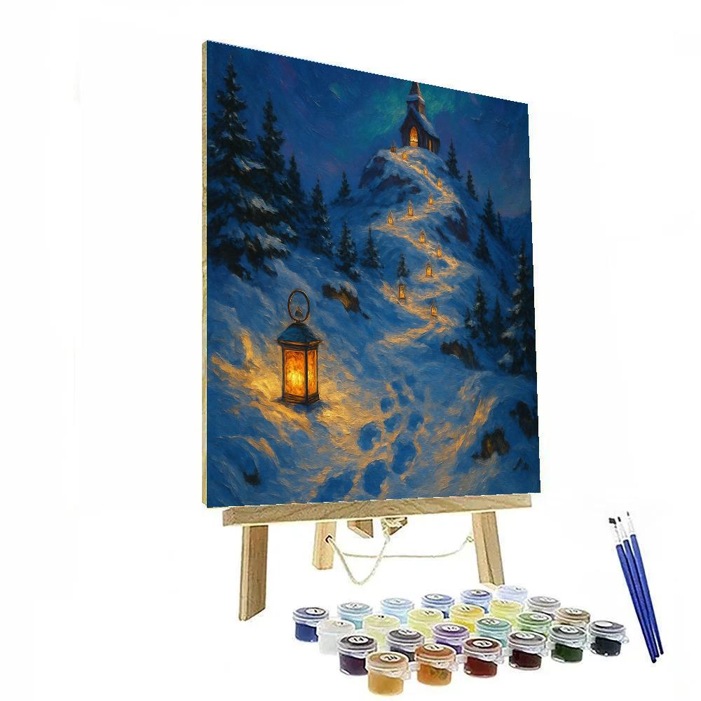 Christmas Lantern Trail To The Mountain Chapel Number painting