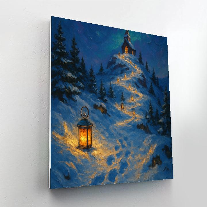 Christmas Lantern Trail To The Mountain Chapel Number painting