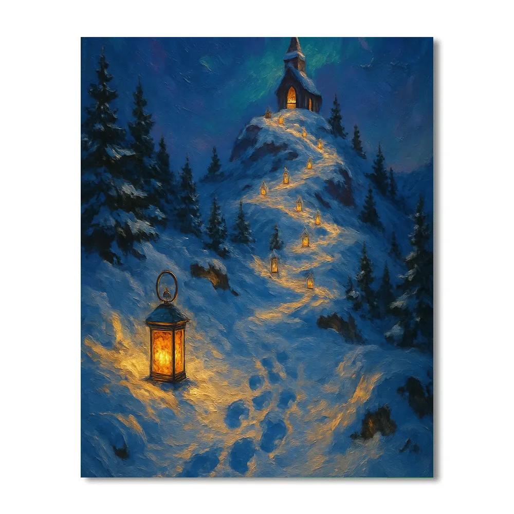 Christmas Lantern Trail To The Mountain Chapel Number painting