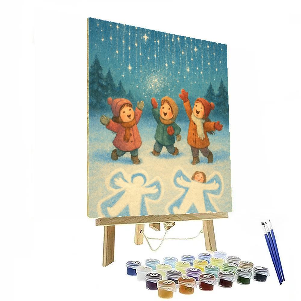 Christmas Snow Angels Under Star Curtain Number painting