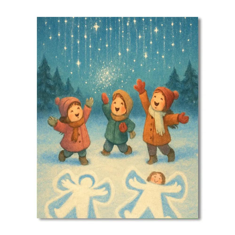 Christmas Snow Angels Under Star Curtain Number painting