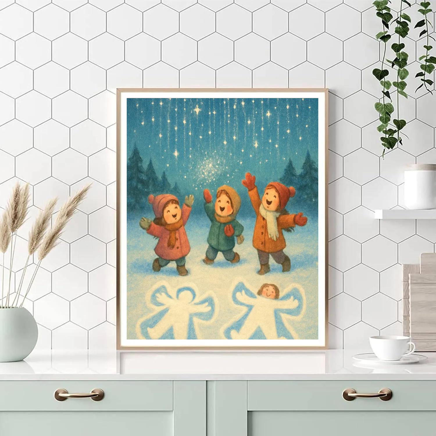 Christmas Snow Angels Under Star Curtain Number painting