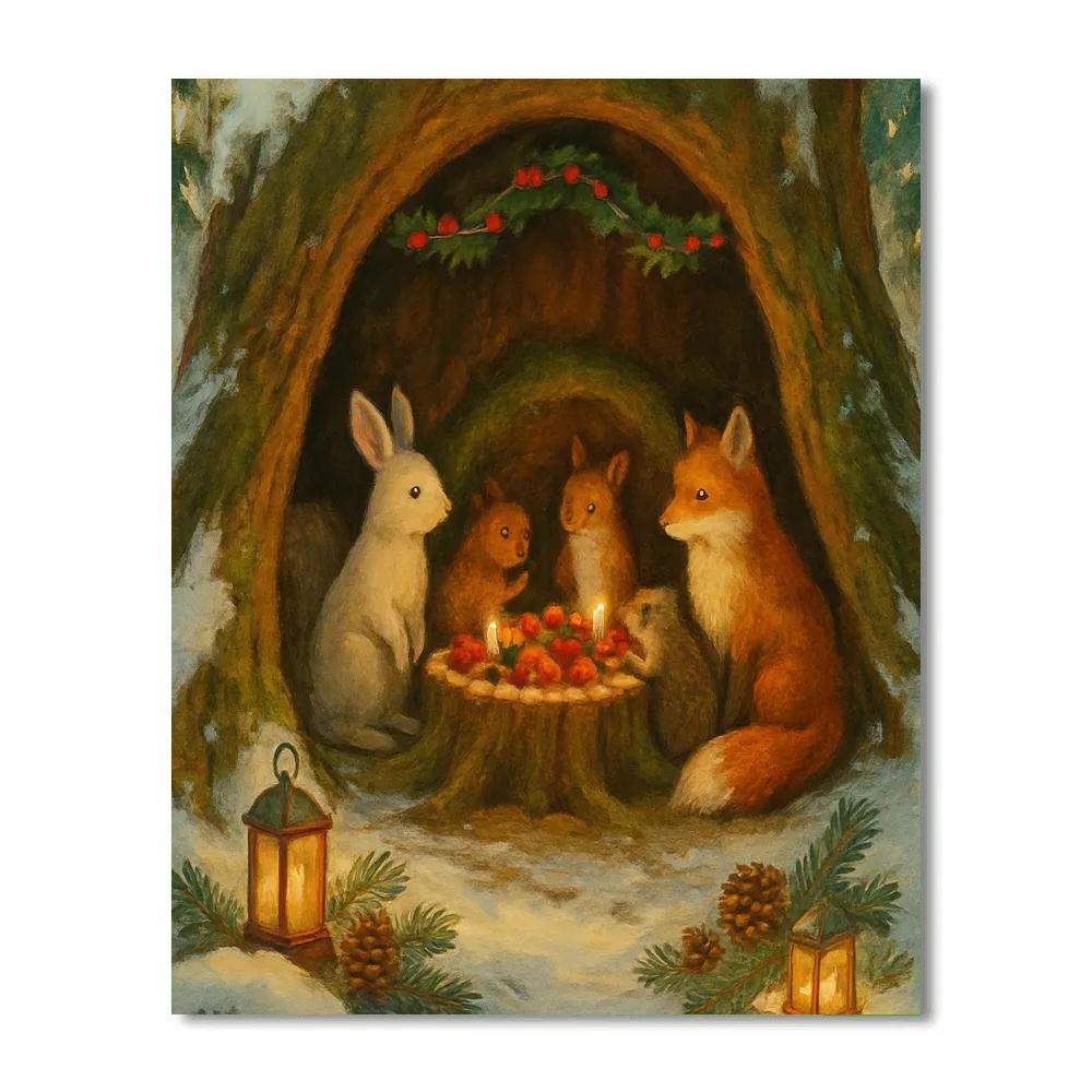 Christmas Feast In The Tree Hollow painting number kit
