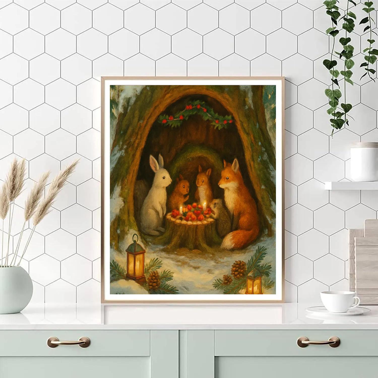 Christmas Feast In The Tree Hollow painting number kit