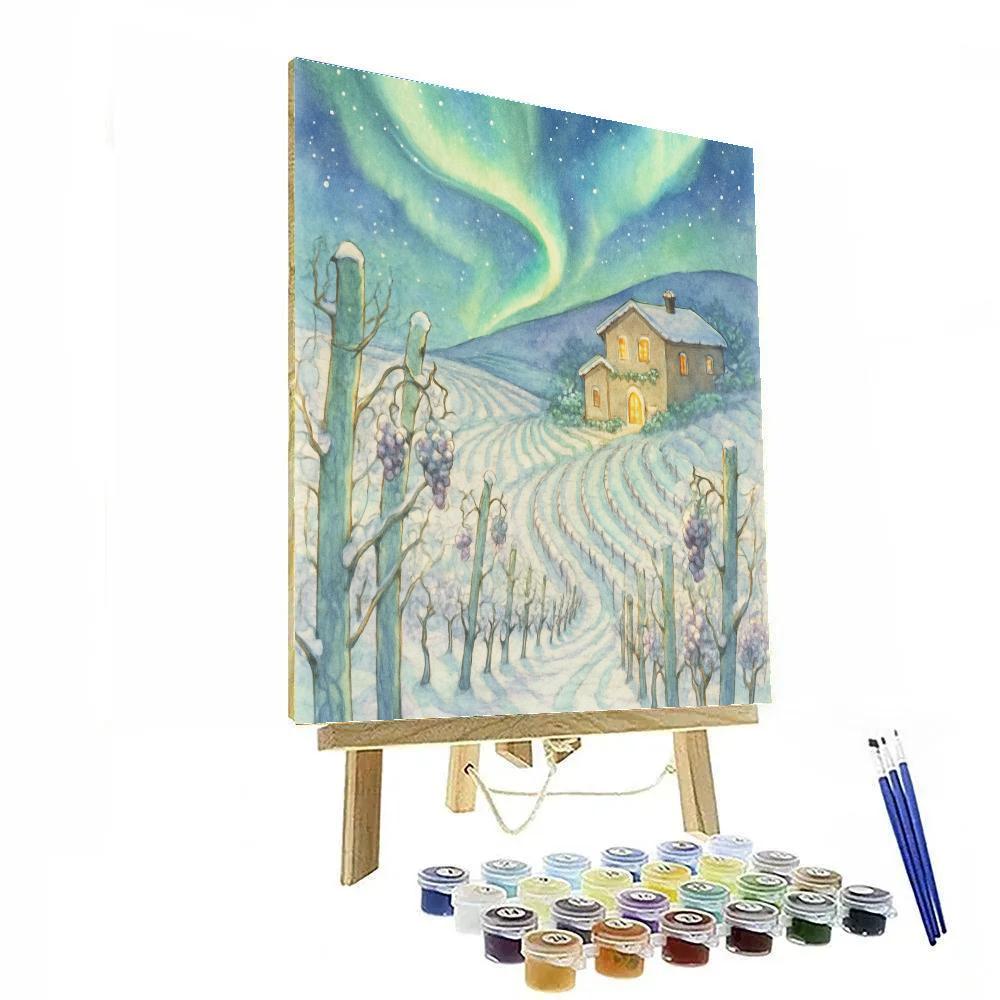 Christmas Aurora Above Snowy Vineyard Numbered painting kits
