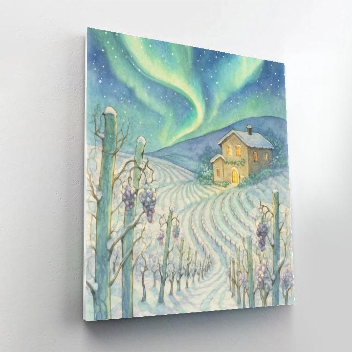 Christmas Aurora Above Snowy Vineyard Numbered painting kits