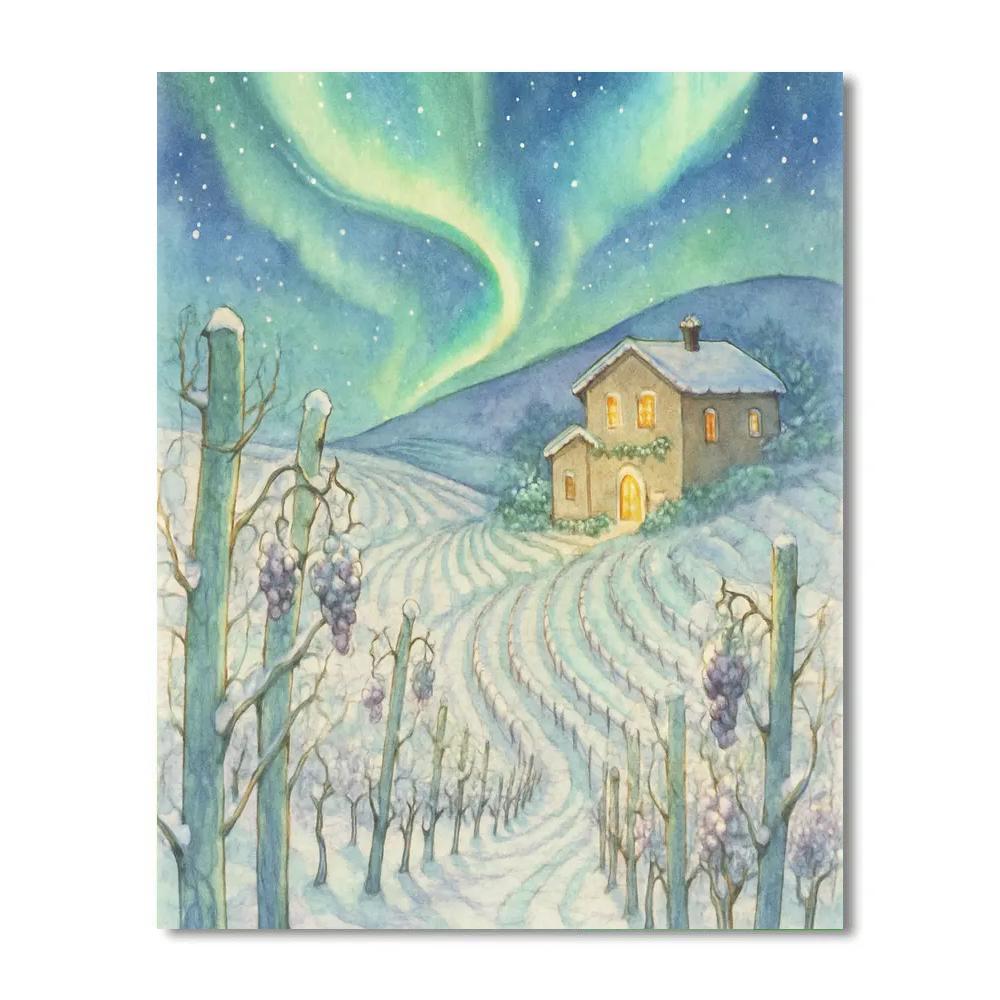 Christmas Aurora Above Snowy Vineyard Numbered painting kits
