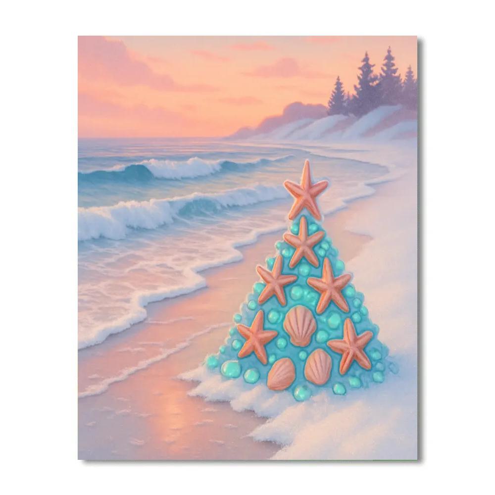 Christmas Starfish On Snowy Beach Paint by numbers kits