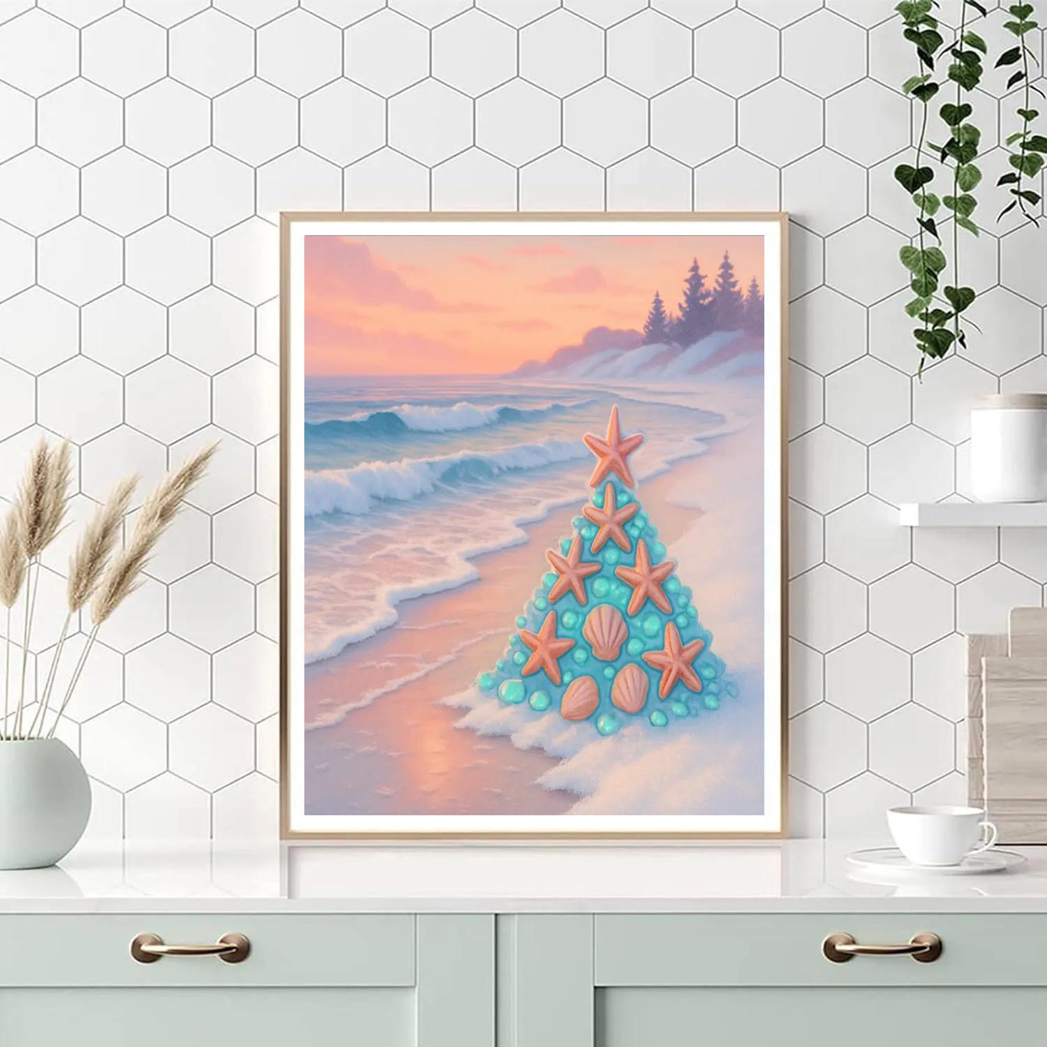 Christmas Starfish On Snowy Beach Paint by numbers kits