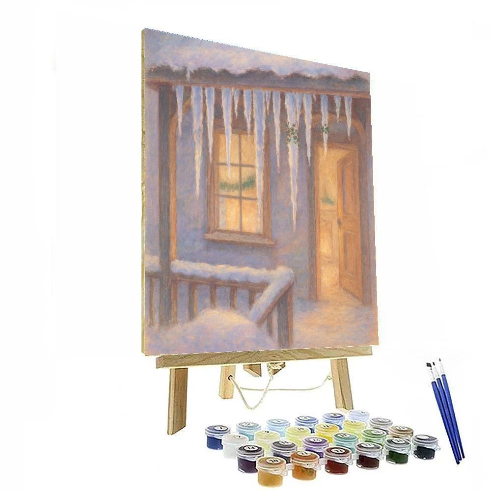 Christmas Icicle Chimes On Cottage Porch paint by number