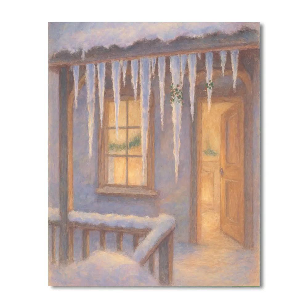 Christmas Icicle Chimes On Cottage Porch paint by number