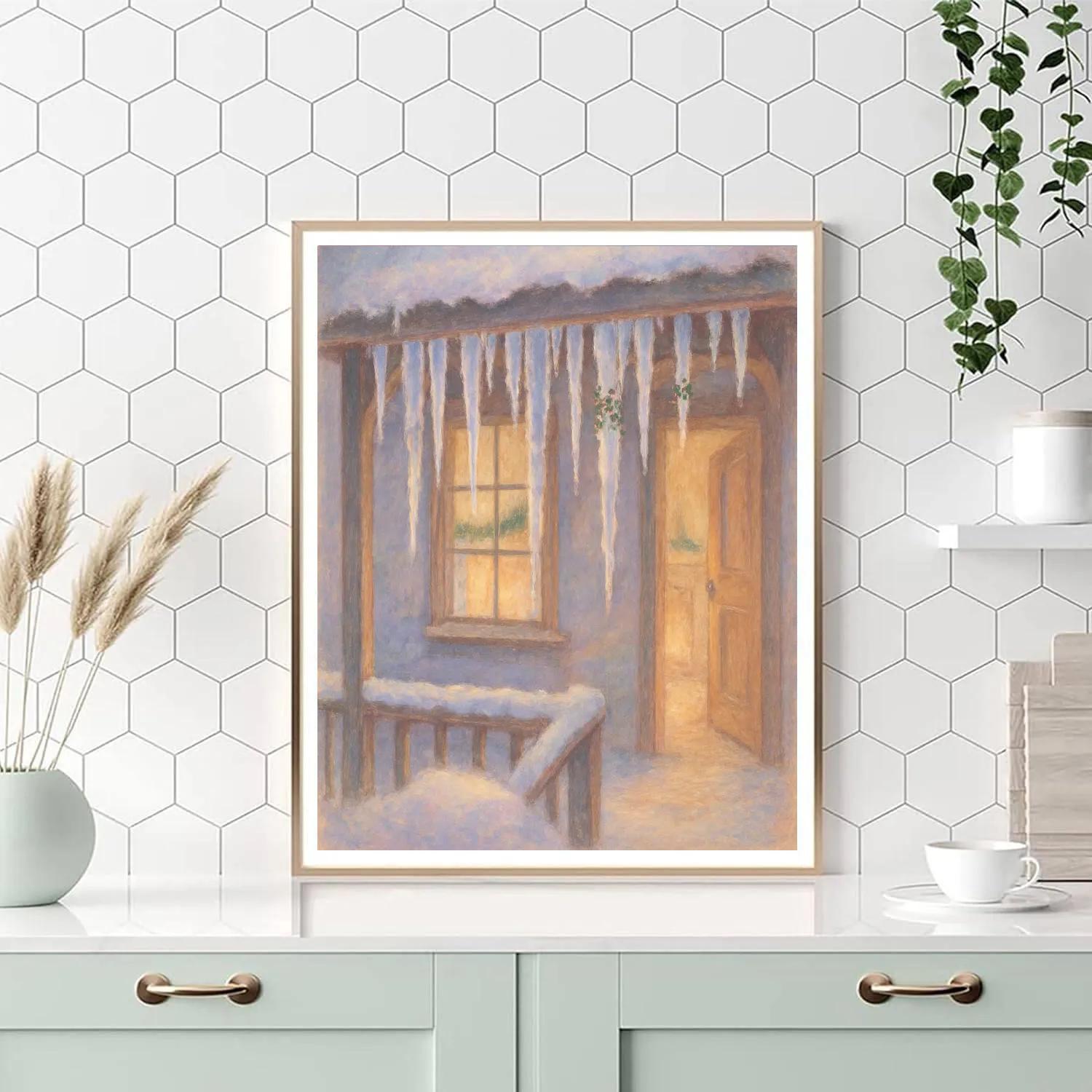 Christmas Icicle Chimes On Cottage Porch paint by number