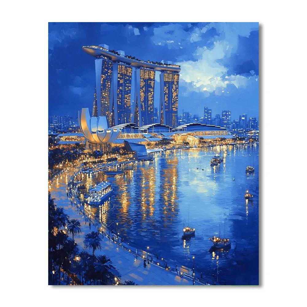 Night Skyline At Marina Bay Sands Singapore Paint by numbers art
