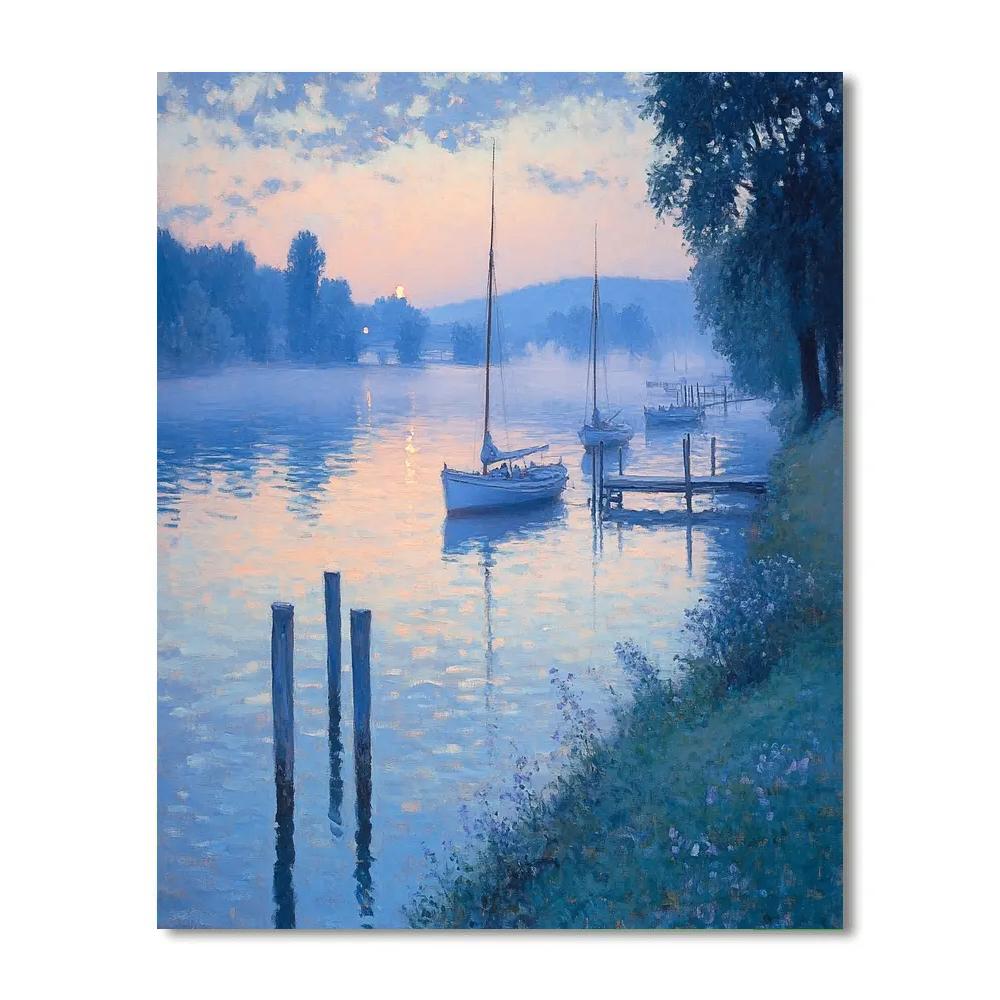 Monet Inspired Misty River Sunrise DIY paint by numbers