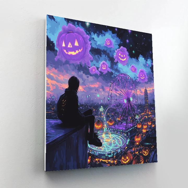 Neon Haunted Carnival Skyline painting number kit