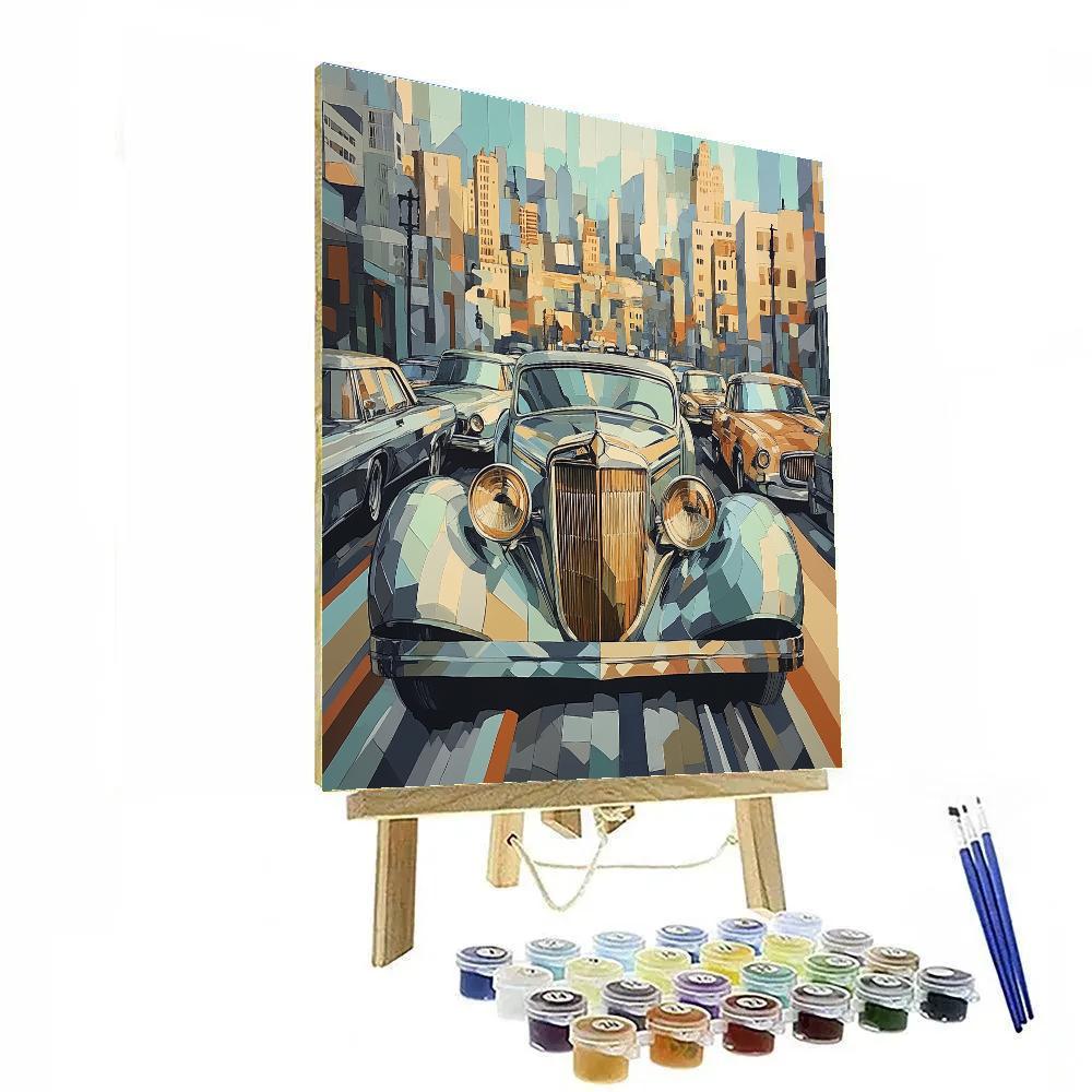 Picasso Inspired Cubist Vintage Cars paint by number