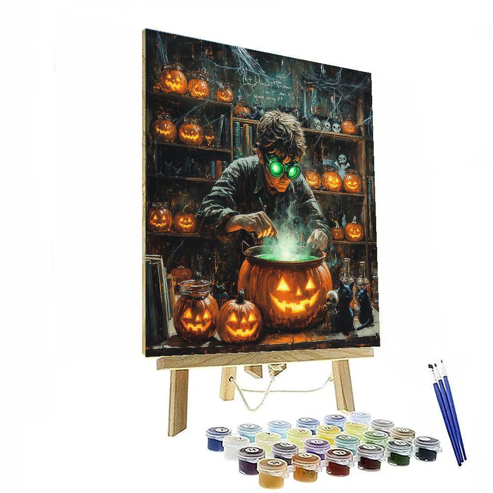 Alchemist With A Haunted Pumpkin Laboratory painting number kit