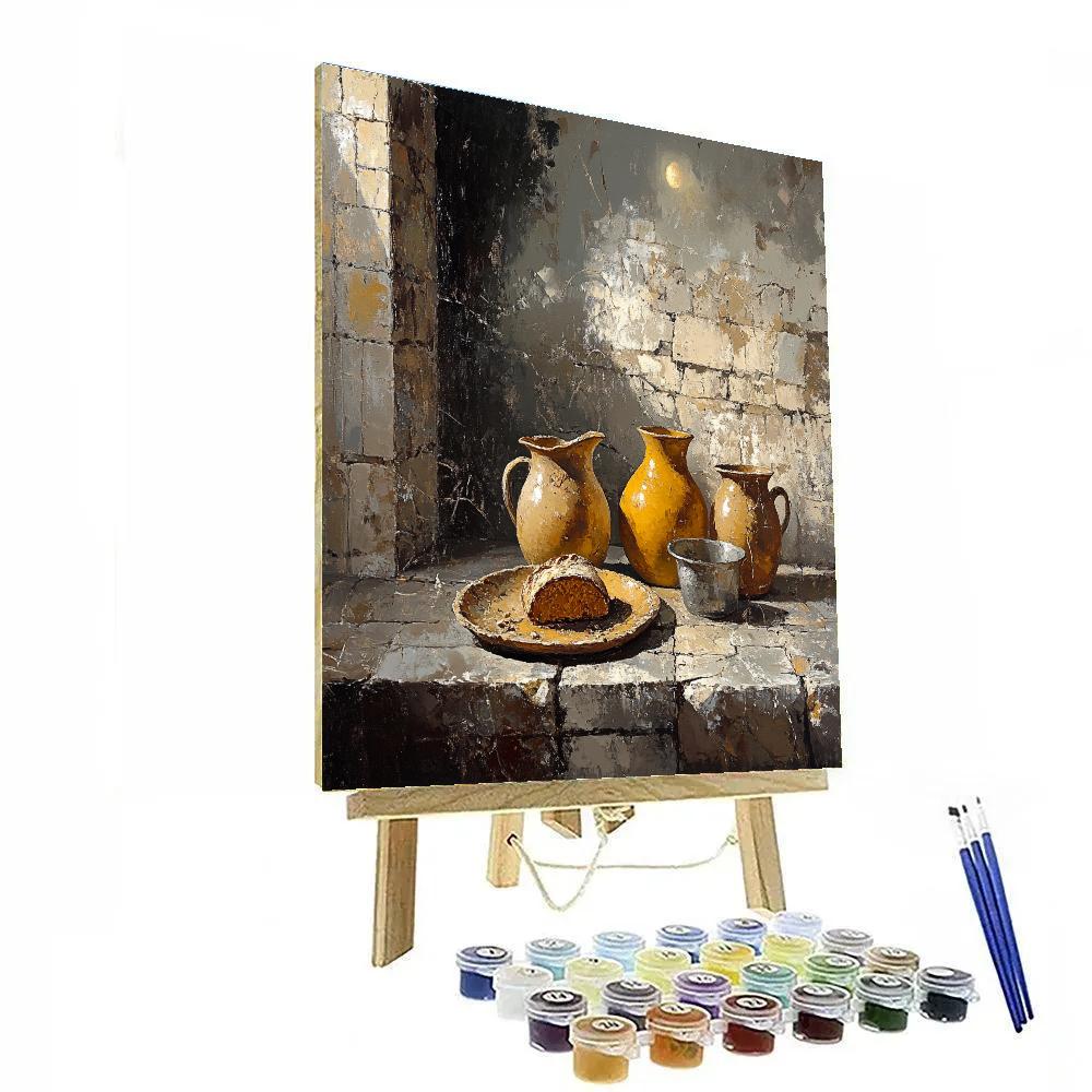 Diego Velazquez Inspired Moonlit Bodegon With Earthenware And Bread DIY paint by numbers