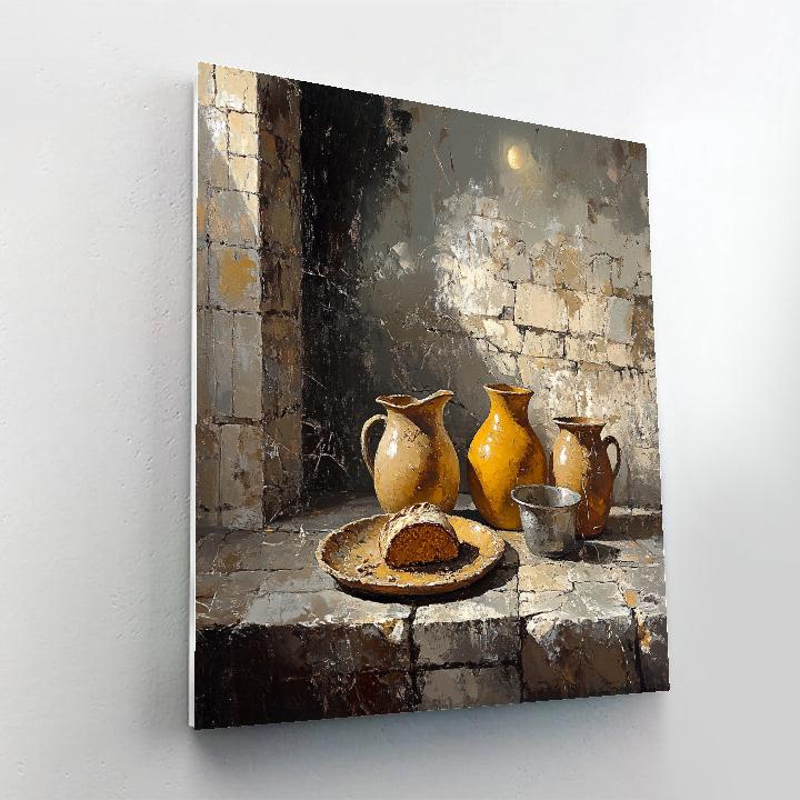 Diego Velazquez Inspired Moonlit Bodegon With Earthenware And Bread DIY paint by numbers