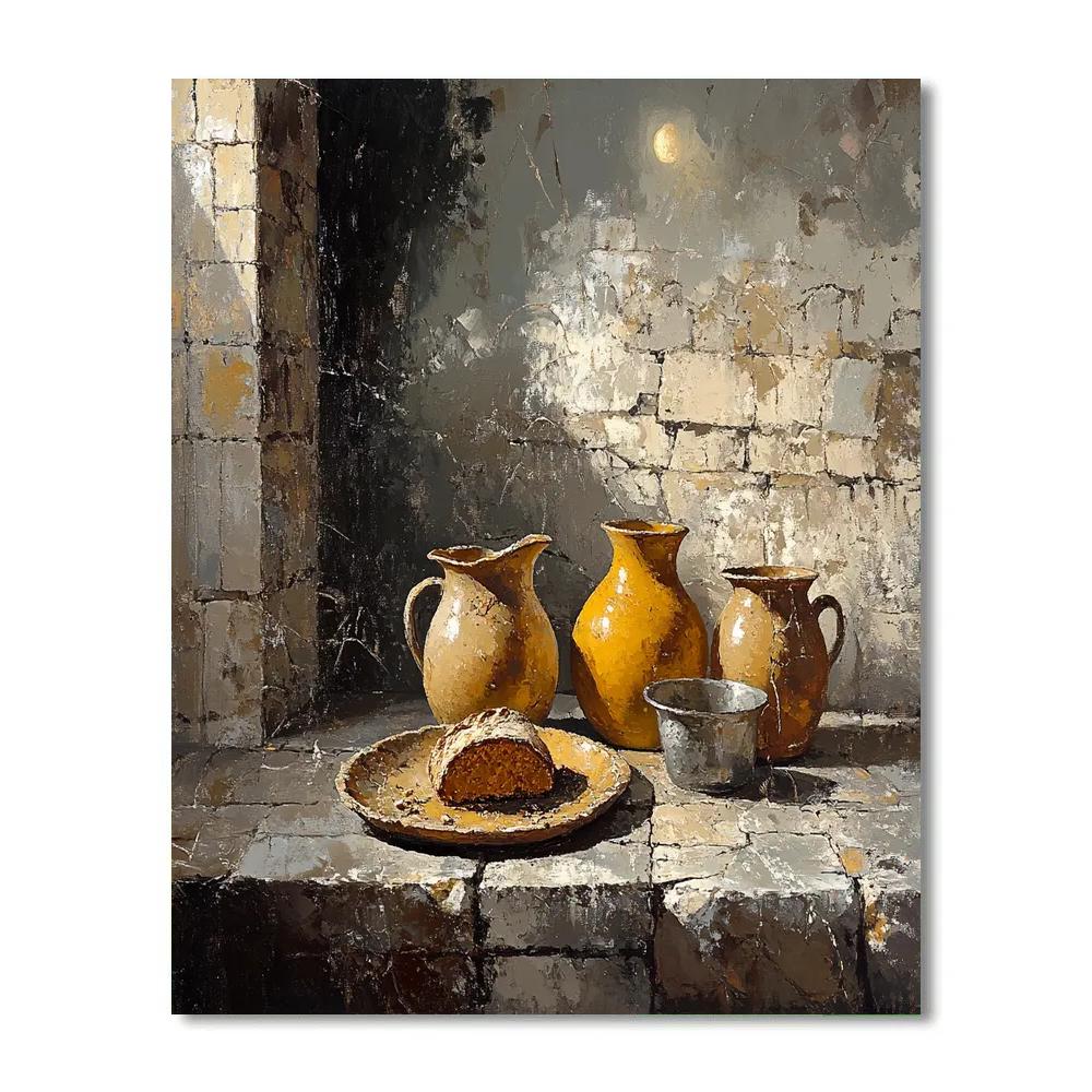 Diego Velazquez Inspired Moonlit Bodegon With Earthenware And Bread DIY paint by numbers